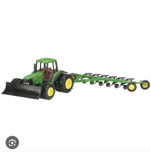Vintage John Deere Tractor With Plow - Die Cast Metal Plastic